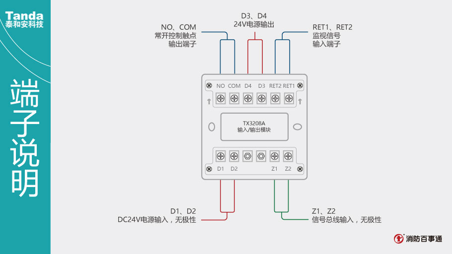 泰和安消防TX3208A模块常见接线方式