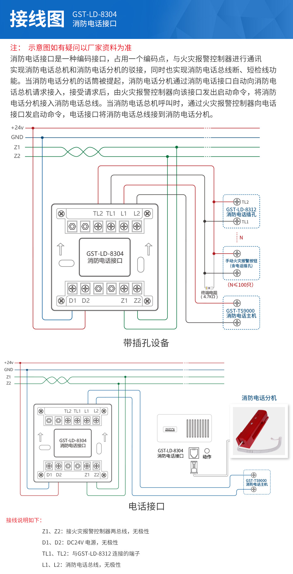 <a href=http://www.haiwan119.com target=_blank class=infotextkey>海湾</a>GST-LD-8304消防电话接口接线图