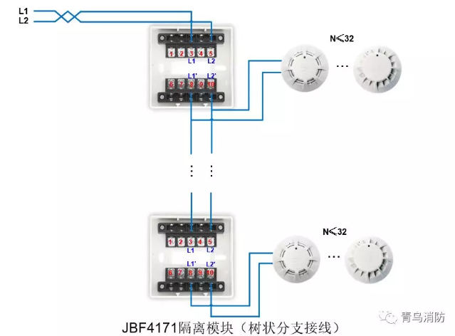 JBF4137隔离模块树状分支接线接线图