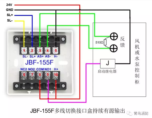JBF-155F多线切换接口盒持续有源输出接线图