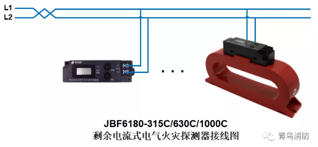 测温式<a href=http://www.xiaofangw.com/dianqihuozai/ target=_blank class=infotextkey>电气火灾监控</a>探测器JBF6180（315C/630C/1000C）<a href=http://www.xiaofangw.com/dianqihuozai/ target=_blank class=infotextkey>电气火灾监控</a>系统产品接线图