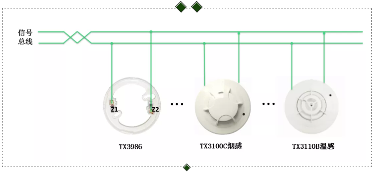 TX3100C点型光电感烟火灾探测器、TX3110B点型光电感温火灾探测器接线图